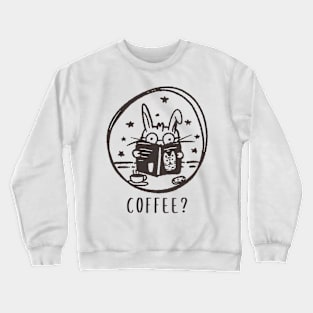 coffee? cute cat reading a cat book Crewneck Sweatshirt